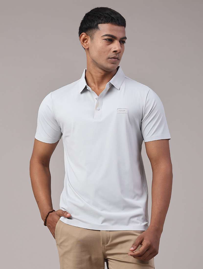men's grey seamless polo-t-shirt with tonal stitching slim fit breathable stretch - 22299831 -  Standard Image - 1