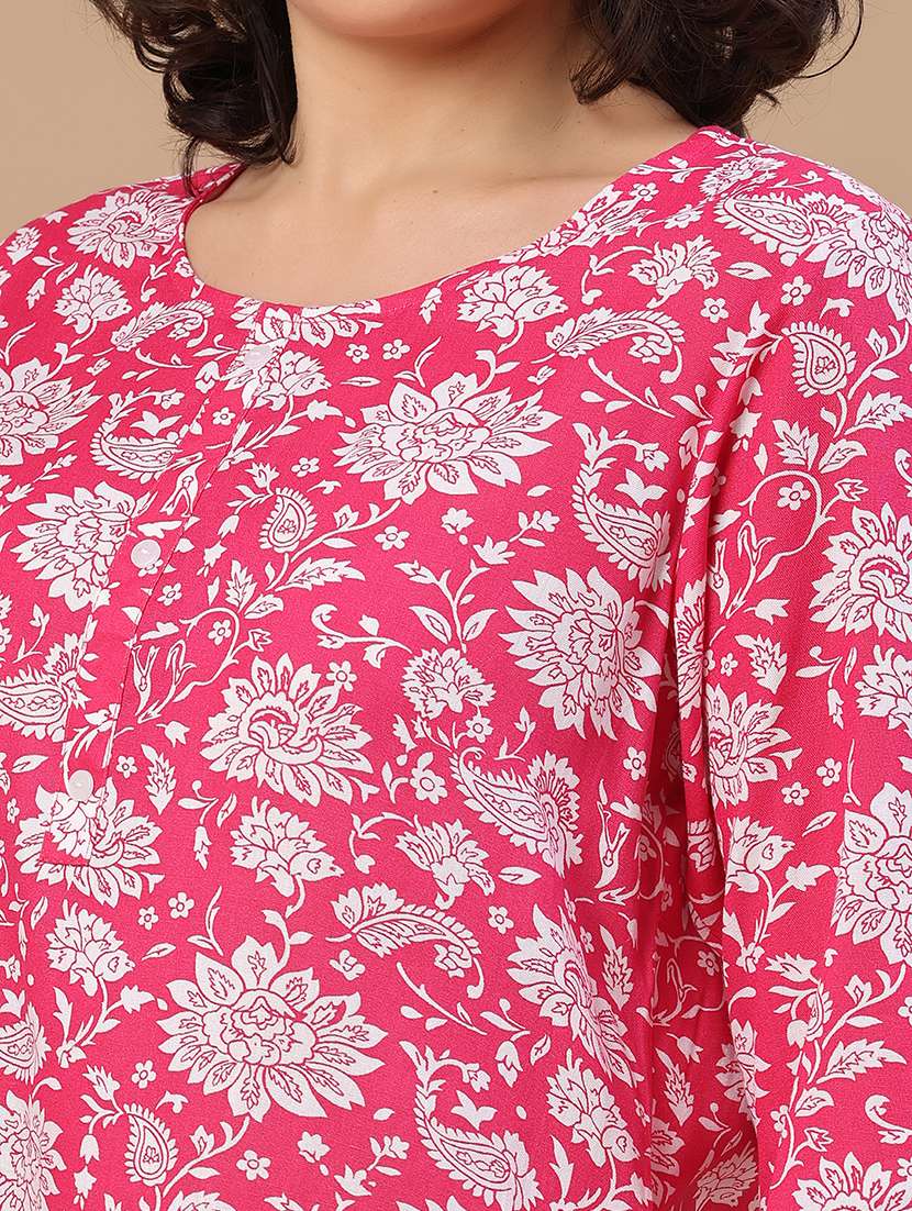 women printed three quarter sleeves straight kurti - 22299843 -  Standard Image - 1