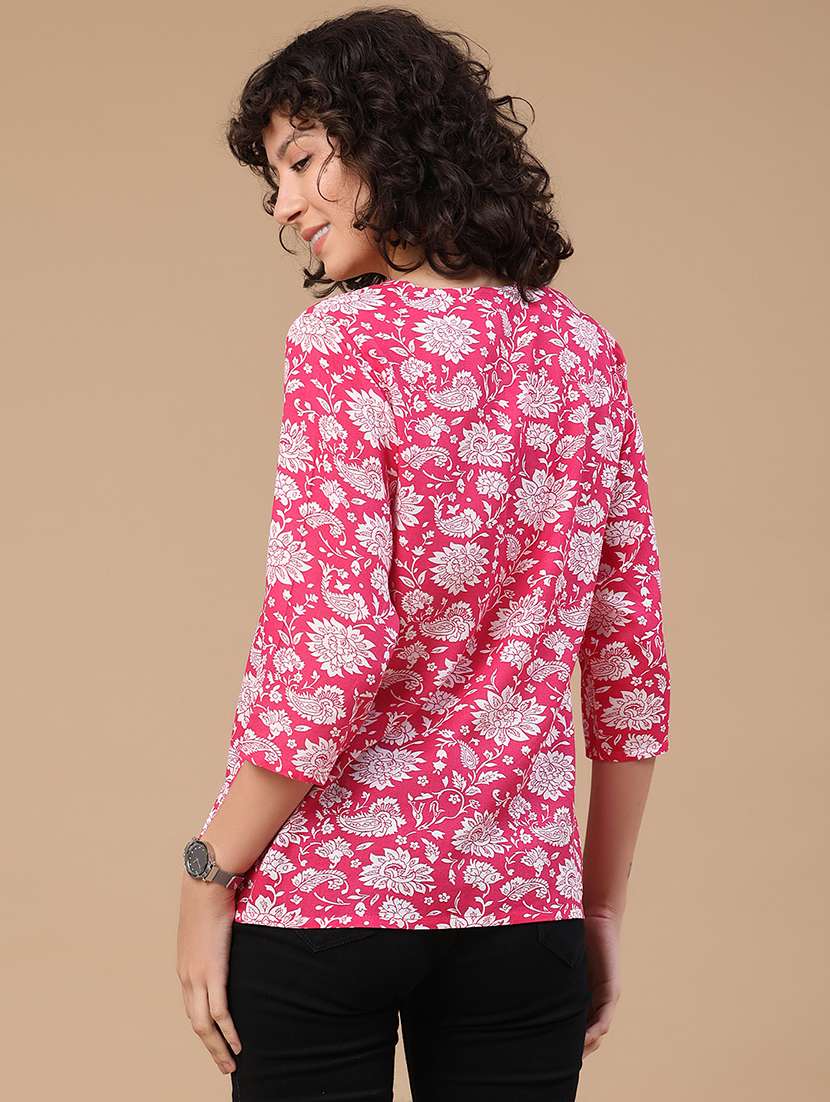 women printed three quarter sleeves straight kurti - 22299843 -  Standard Image - 4