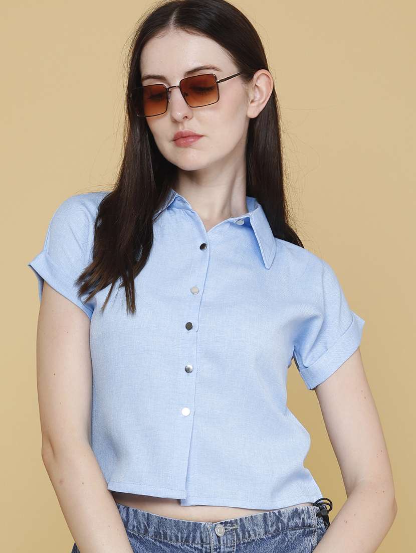women solid short sleeves shirt style top