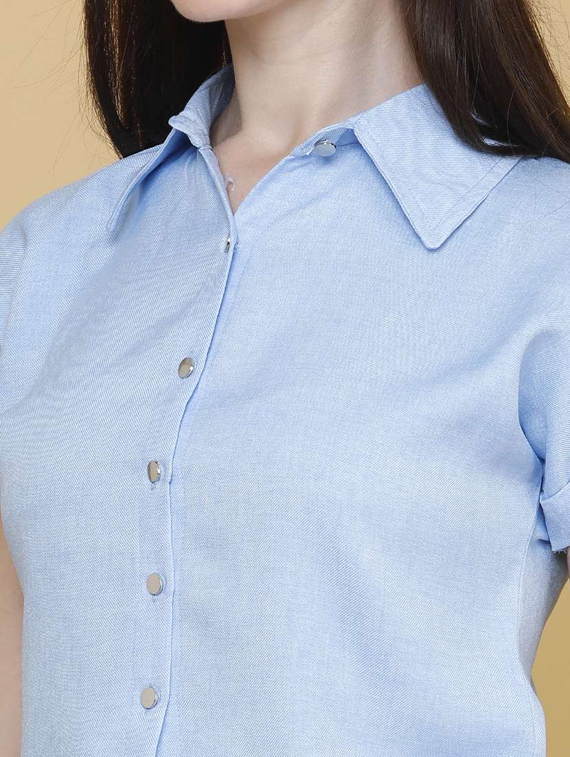 women solid short sleeves shirt style top - 22299882 -  Standard Image - 1