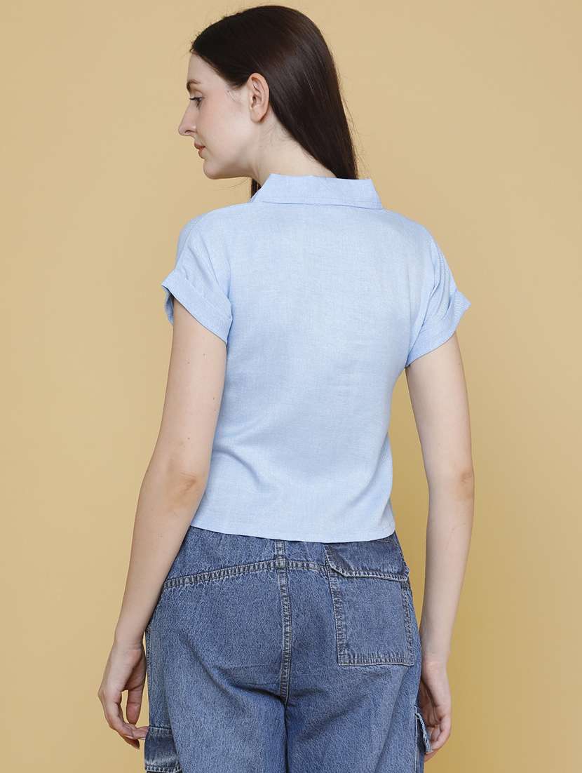 women solid short sleeves shirt style top - 22299882 -  Standard Image - 4