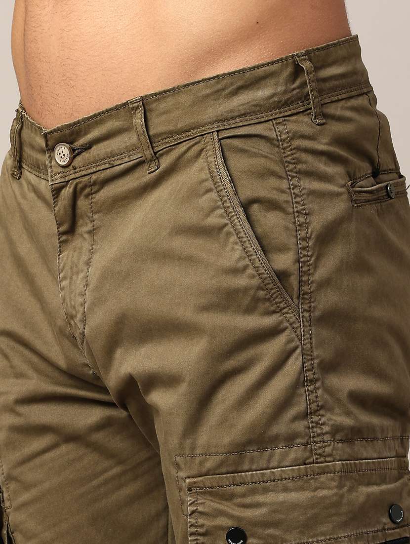 men solid mid rise regular fit cargo  - 22299922 -  Standard Image - 1