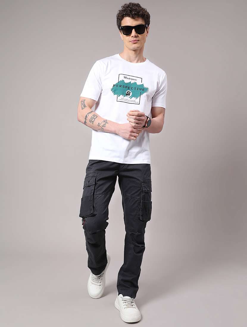 men solid mid rise regular fit cargo  - 22299923 -  Standard Image - 4