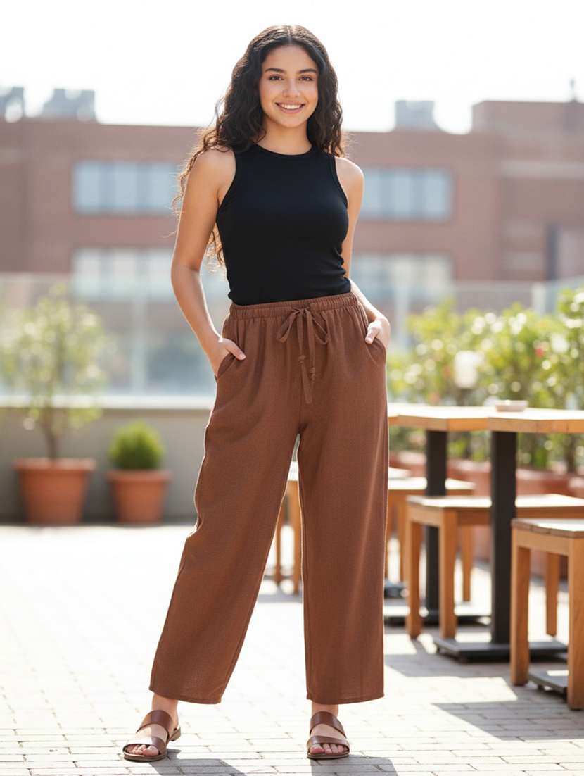 kids brown cotton palazzo trouser - 22299973 -  Standard Image - 1