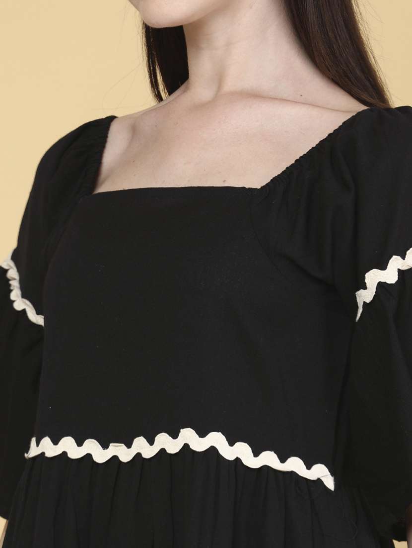 women solid square neck tiered dress - 22300020 -  Standard Image - 1