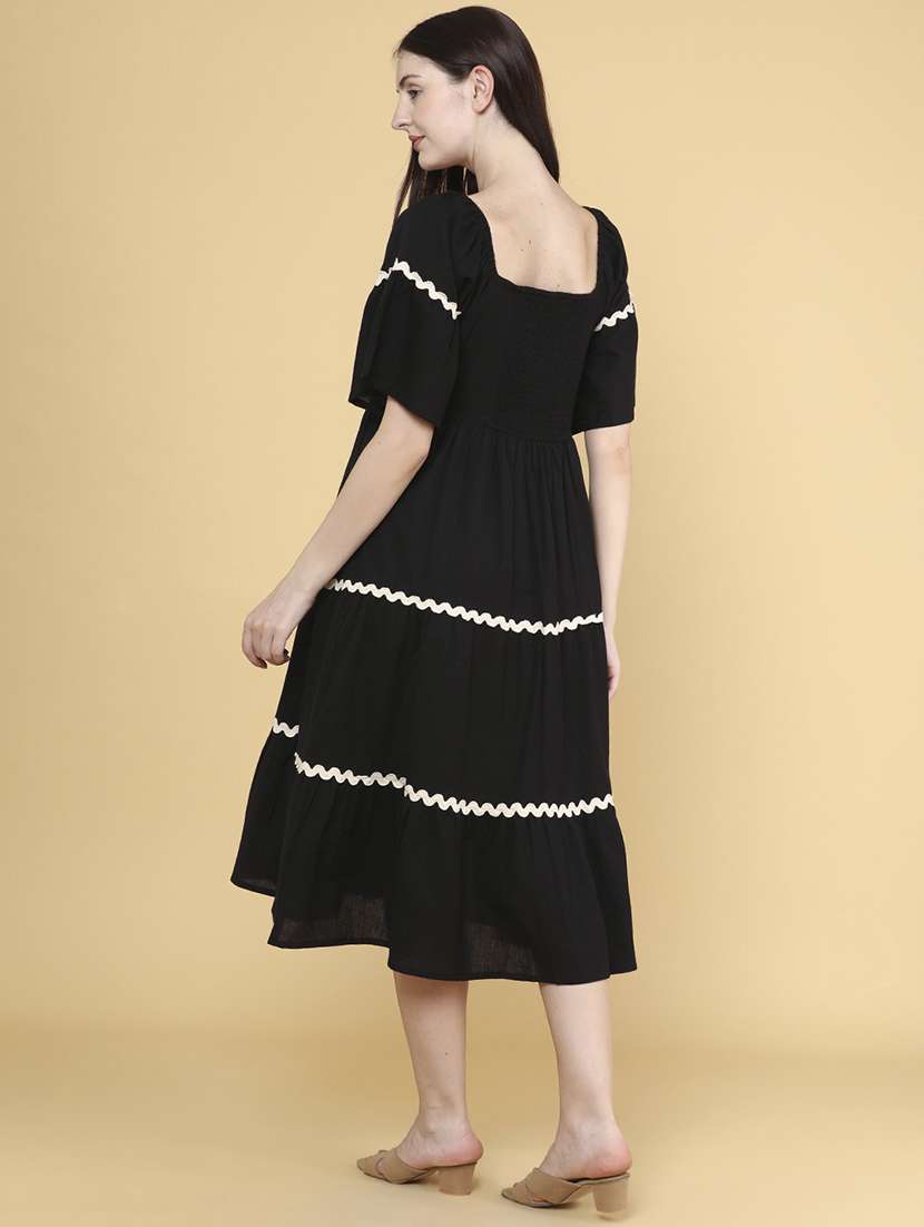 women solid square neck tiered dress - 22300020 -  Standard Image - 4