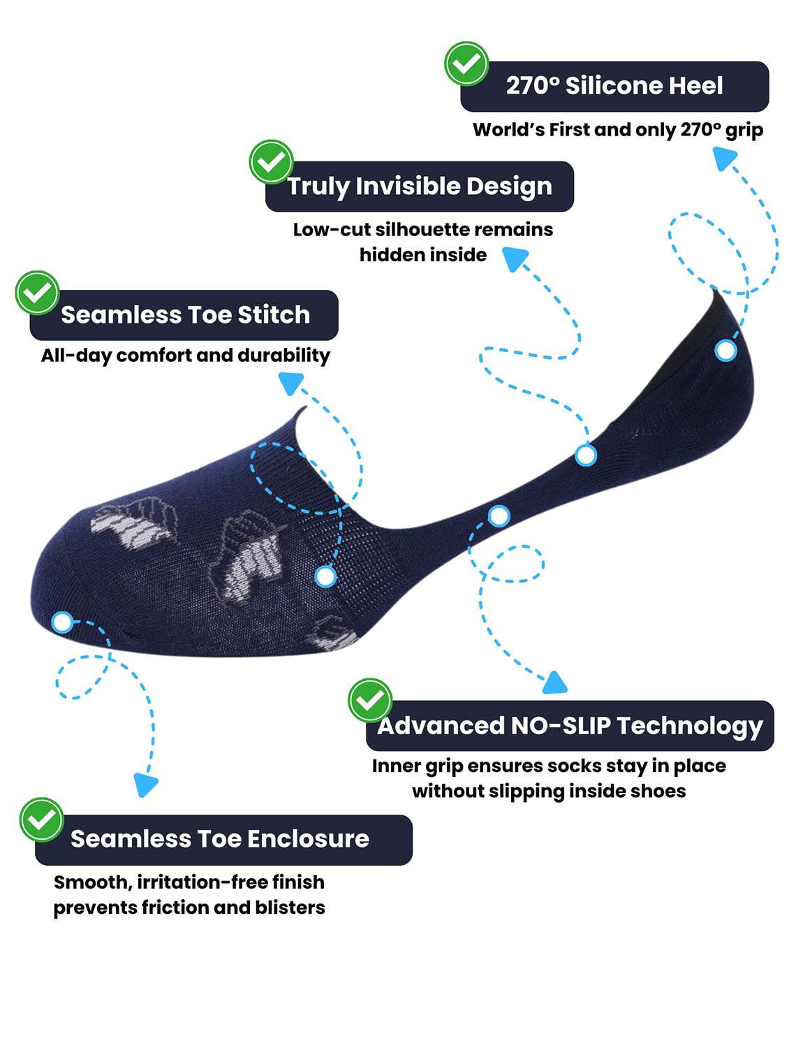 men printed no show socks - 22300053 -  Standard Image - 4