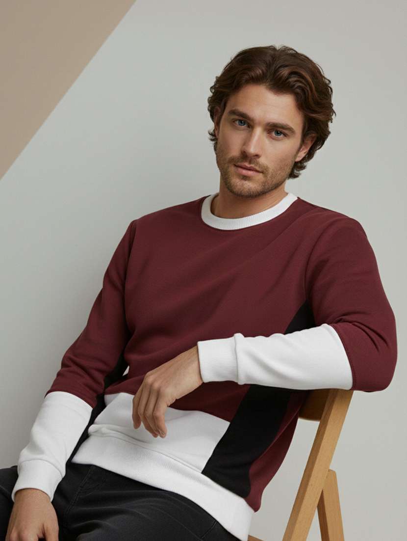 men color block long sleeve oversized sweatshirt