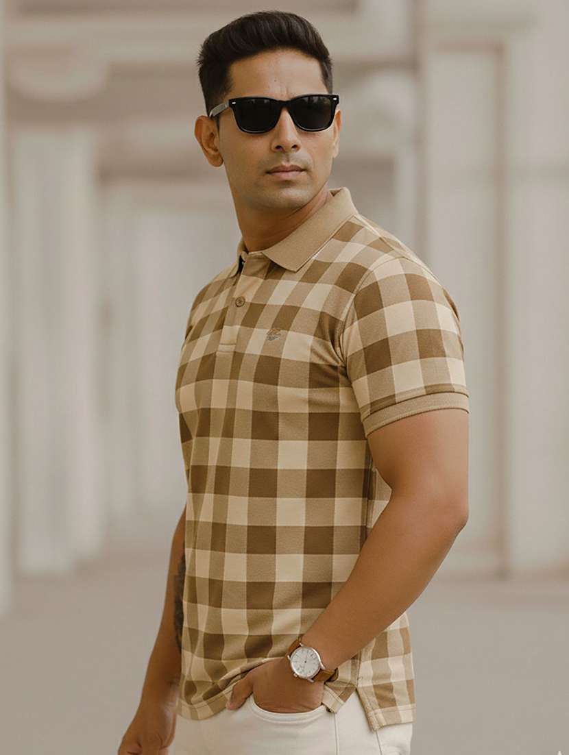 men checkered short sleeve polo t-shirt - 22300150 -  Standard Image - 1