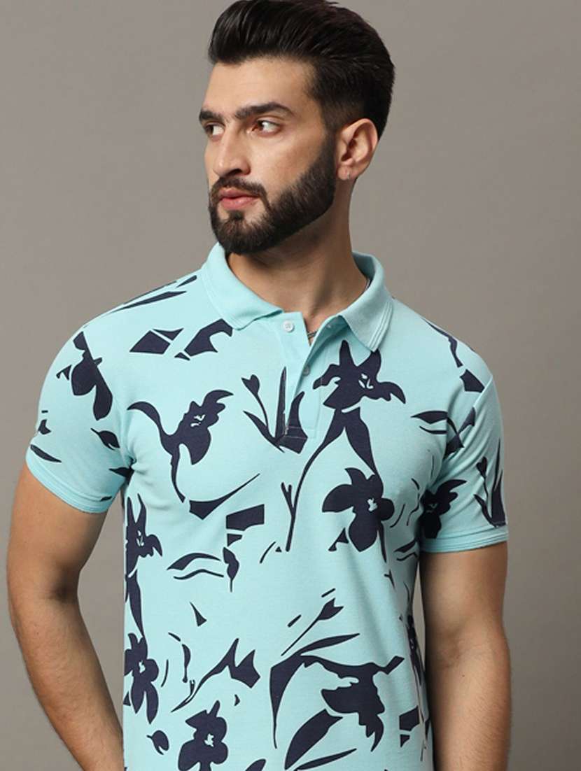 men floral printed short sleeve polo t-shirt - 22300165 -  Standard Image - 1