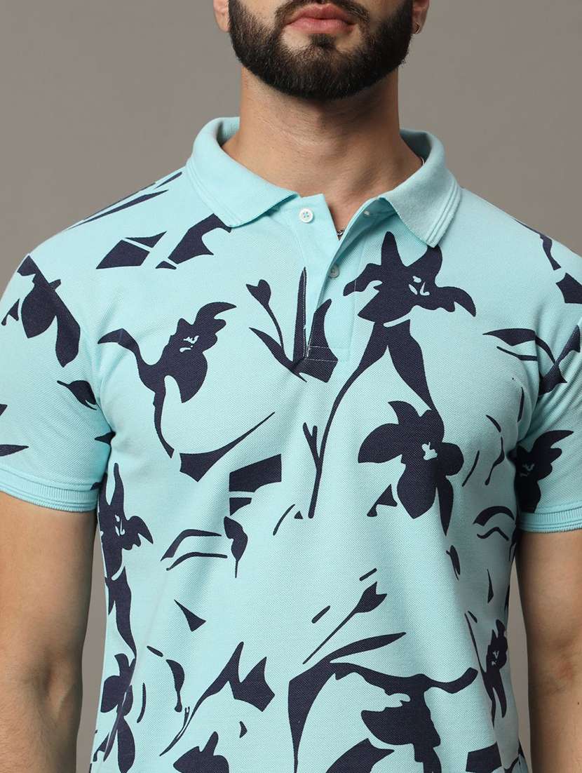men floral printed short sleeve polo t-shirt - 22300165 -  Standard Image - 4