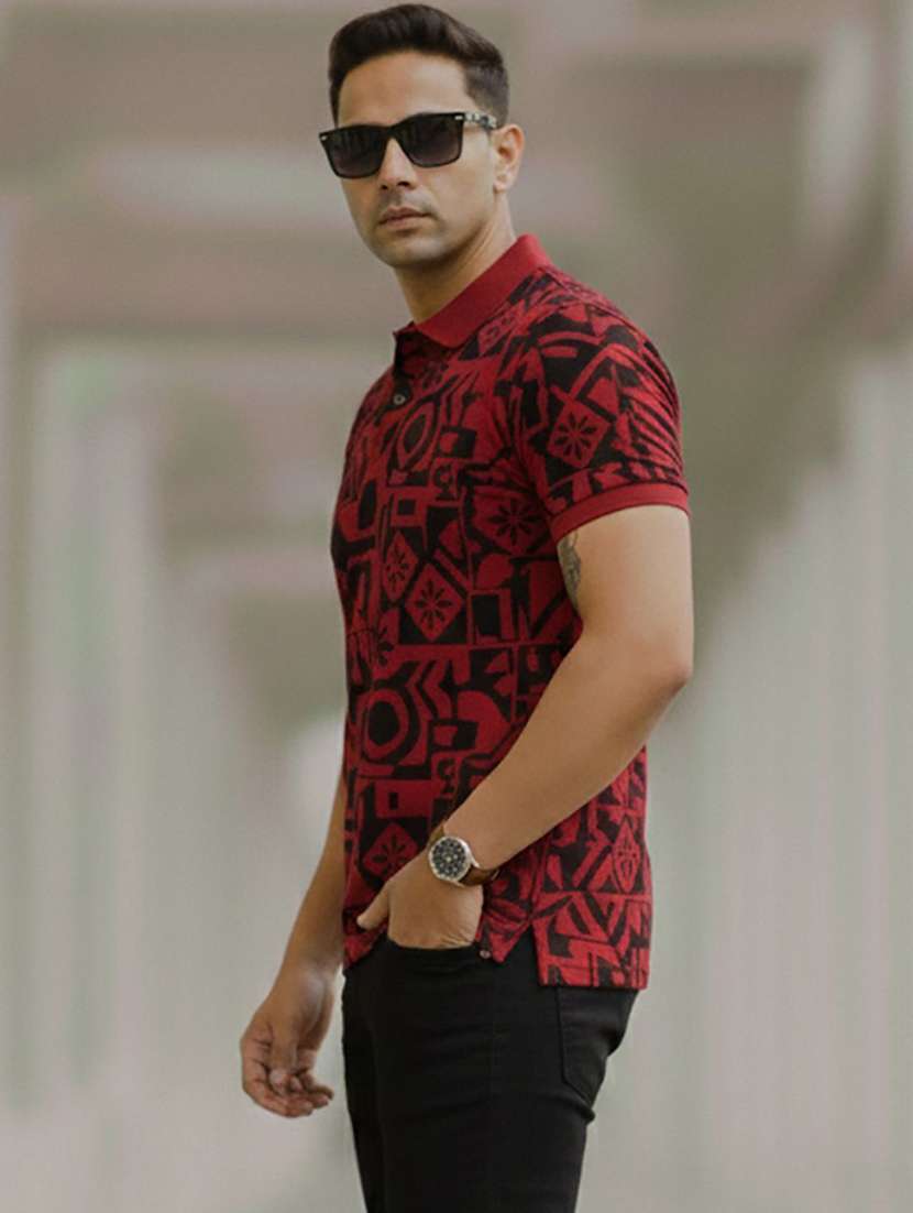 men printed short sleeve polo t-shirt - 22300197 -  Standard Image - 1