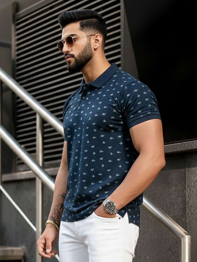 men printed short sleeve polo t-shirt - 22300213 -  Standard Image - 1