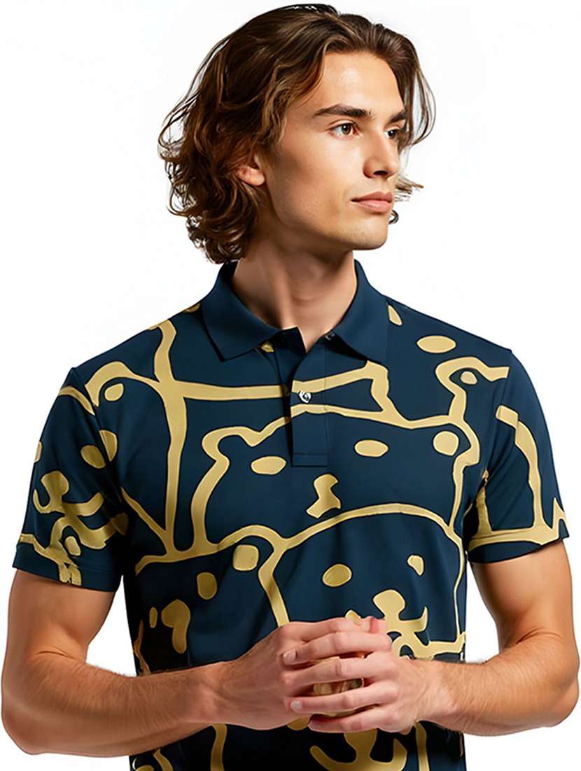 men printed short sleeve polo t-shirt - 22300222 -  Standard Image - 1