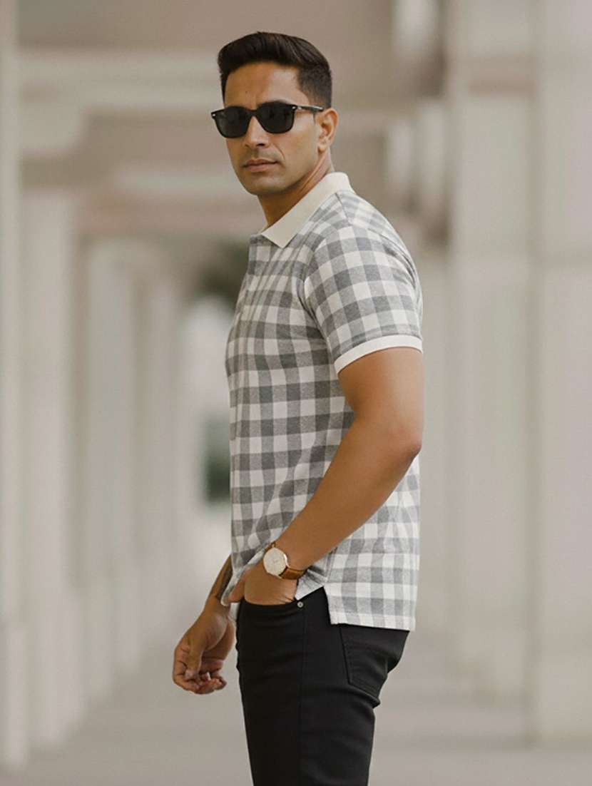 men checkered short sleeve polo t-shirt - 22300228 -  Standard Image - 1