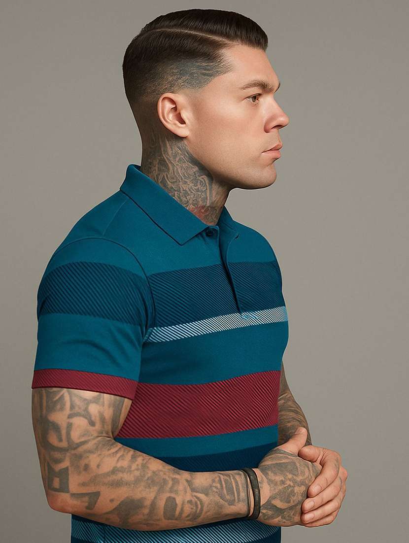 men striped short sleeve polo t-shirt - 22300246 -  Standard Image - 1