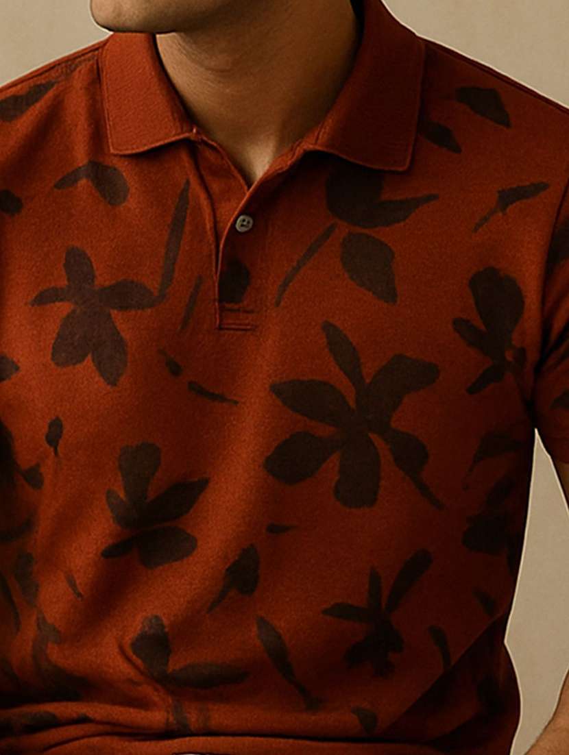 men floral printed short sleeve polo t-shirt - 22300249 -  Standard Image - 4