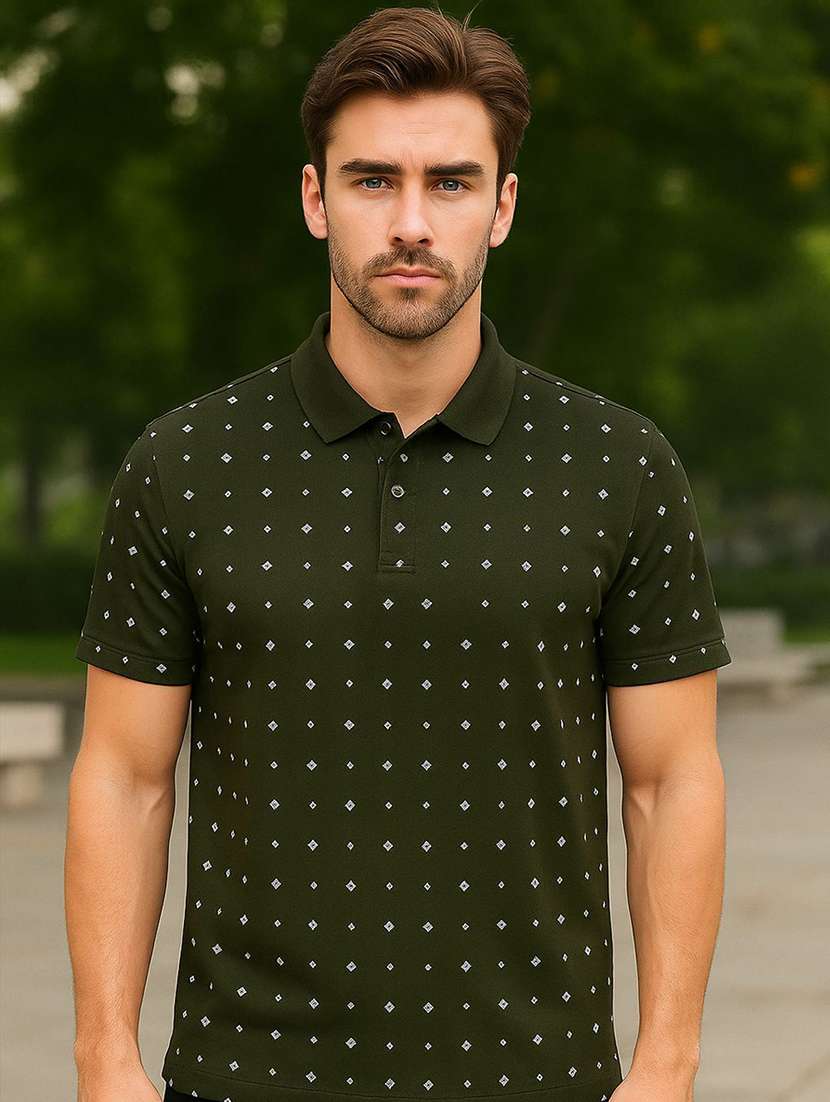 men printed short sleeve polo t-shirt