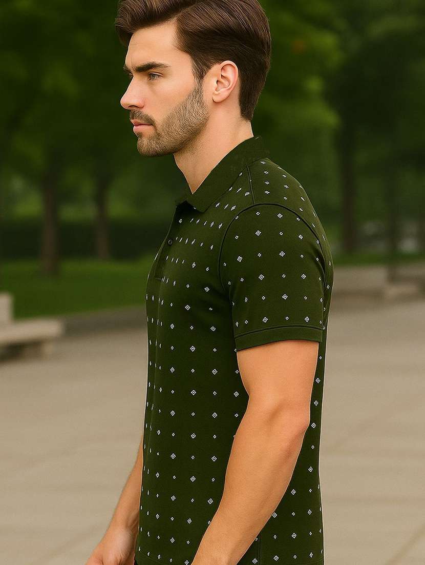 men printed short sleeve polo t-shirt - 22300275 -  Standard Image - 1