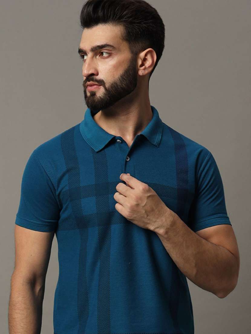 men checkered short sleeve polo t-shirt - 22300281 -  Standard Image - 1