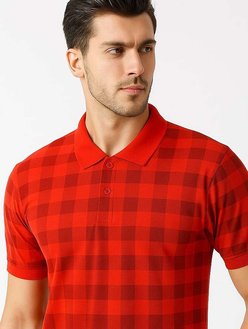 men checkered short sleeve polo t-shirt - 22300286 -  Standard Image - 1