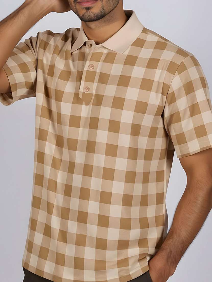 men checkered short sleeve polo t-shirt - 22300296 -  Standard Image - 1