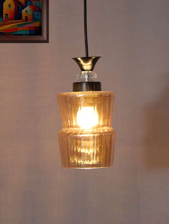 fluted amber glass pendant light with black finish - 22300317 -  Standard Image - 1