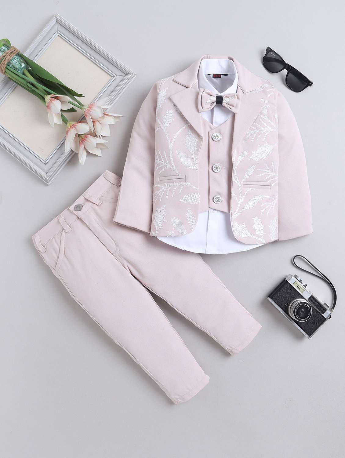boys embroidered blazer and trouser with shirt set