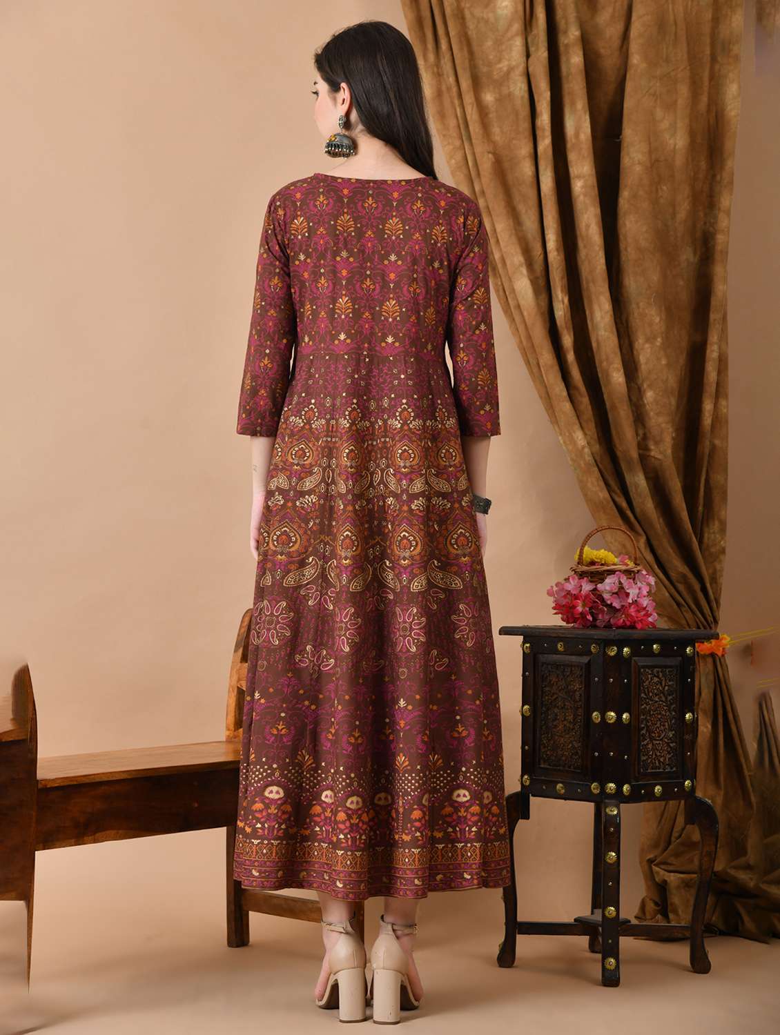 women printed three quarter sleeve ethnic dress - 22300338 -  Standard Image - 4