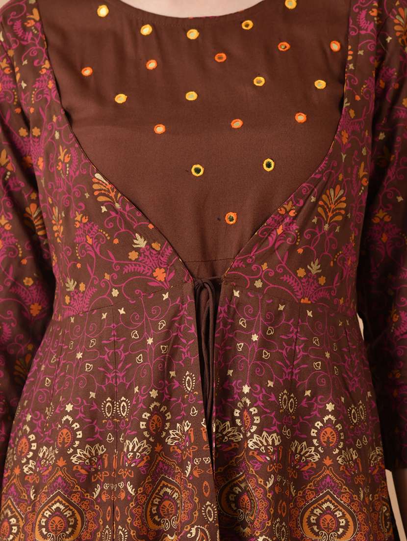 women printed three quarter sleeve ethnic dress - 22300338 -  Standard Image - 6