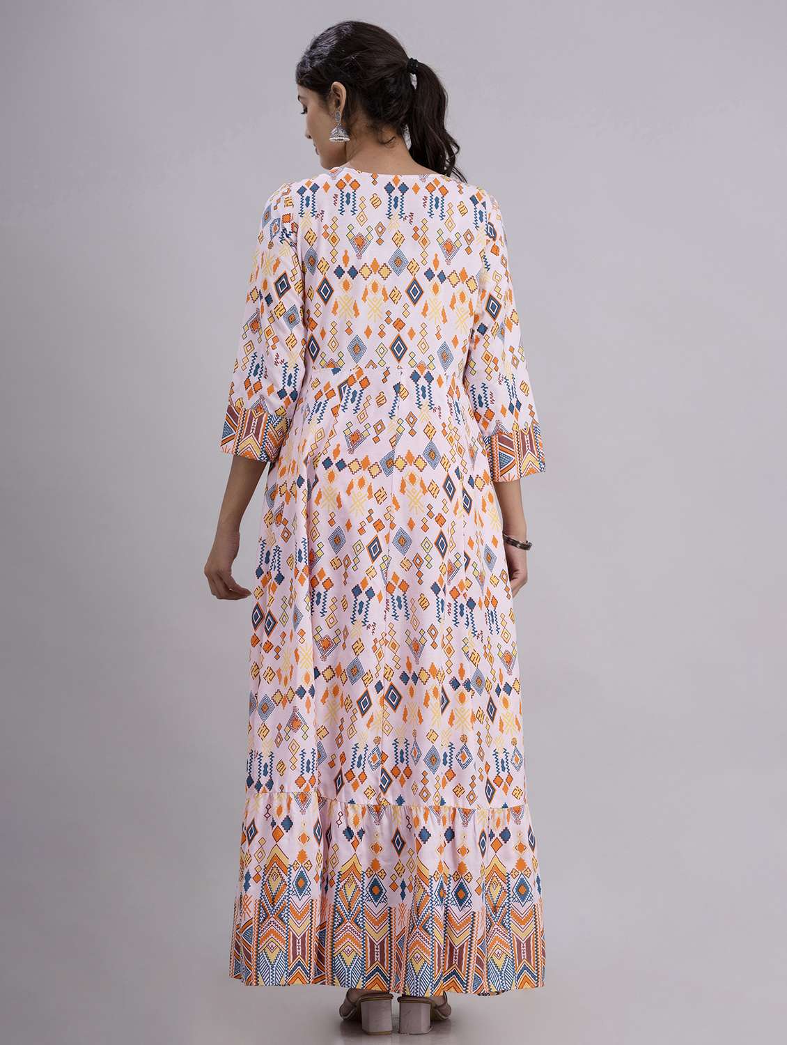 women printed three quarter sleeve ethnic dress - 22300339 -  Standard Image - 4