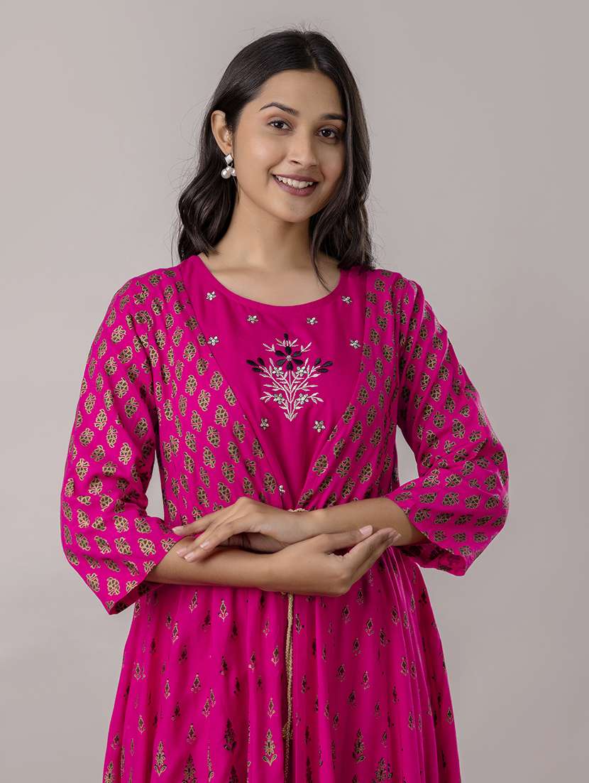 women printed three quarter sleeve ethnic dress - 22300341 -  Standard Image - 1