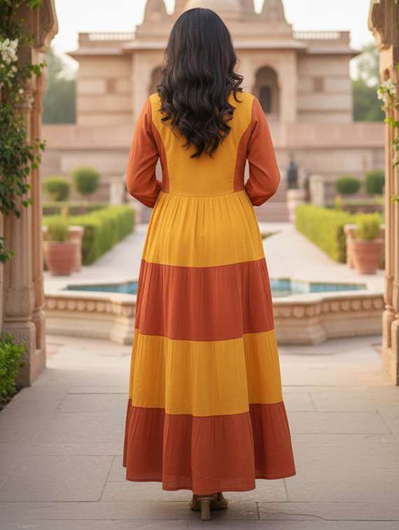 women color block three quarter sleeve tiered maxi dress - 22300343 -  Standard Image - 4