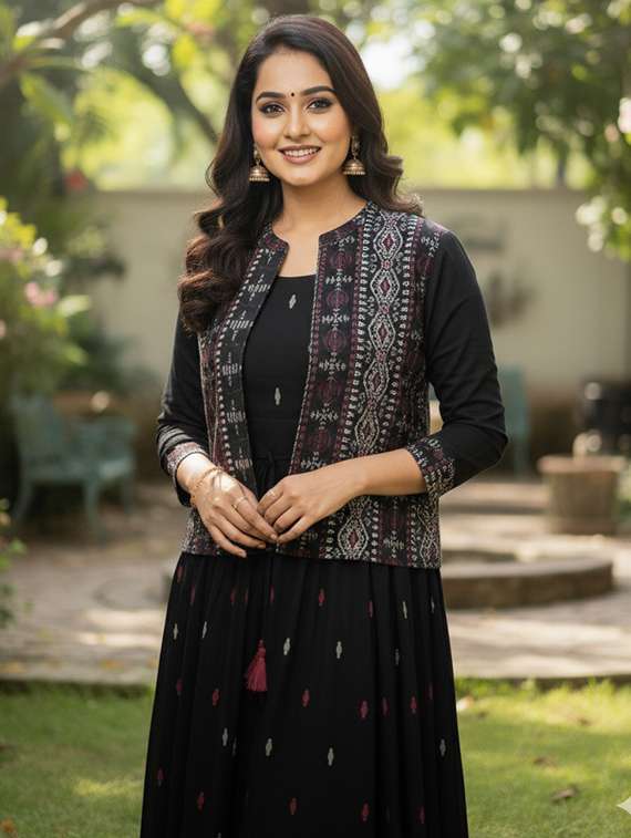 women printed three quarter sleeve ethnic dress - 22300345 -  Standard Image - 4