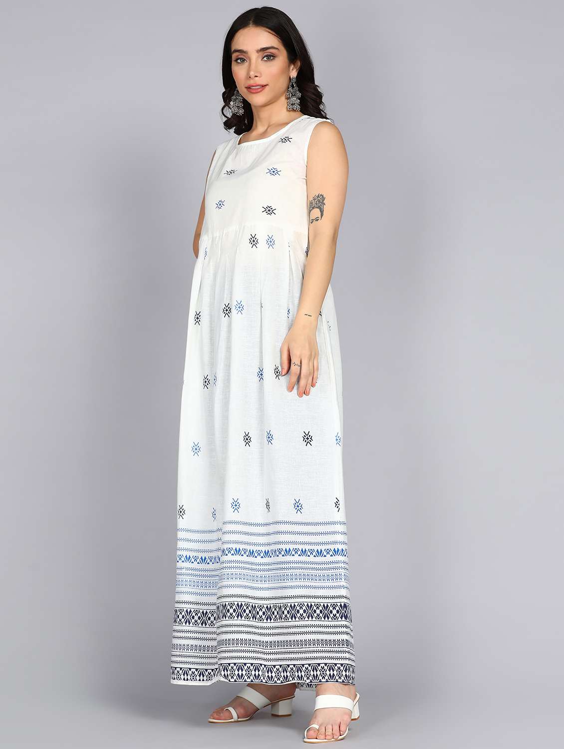 women printed three quarter sleeve ethnic dress - 22300347 -  Standard Image - 1