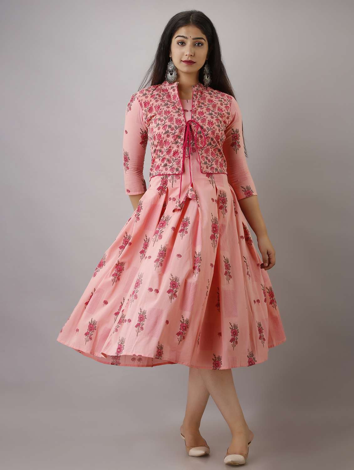 women floral printed three quarter sleeve ethnic dress - 22300349 -  Standard Image - 1