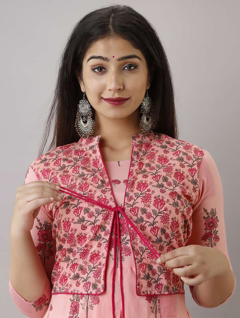 women floral printed three quarter sleeve ethnic dress - 22300349 -  Standard Image - 4