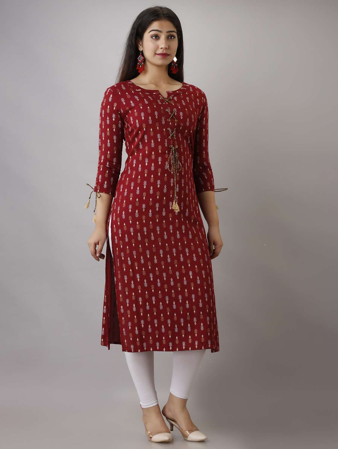 women printed three quarter sleeve straight kurta - 22300350 -  Standard Image - 1