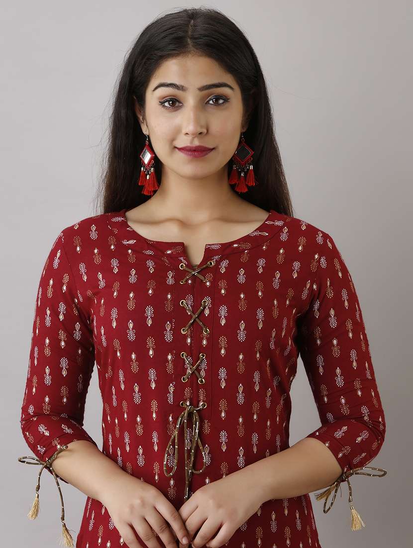 women printed three quarter sleeve straight kurta - 22300350 -  Standard Image - 4