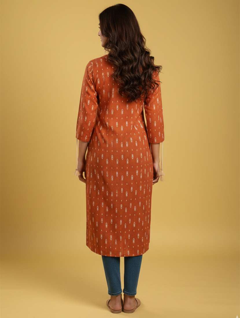 women printed three quarter sleeve straight kurta - 22300351 -  Standard Image - 4