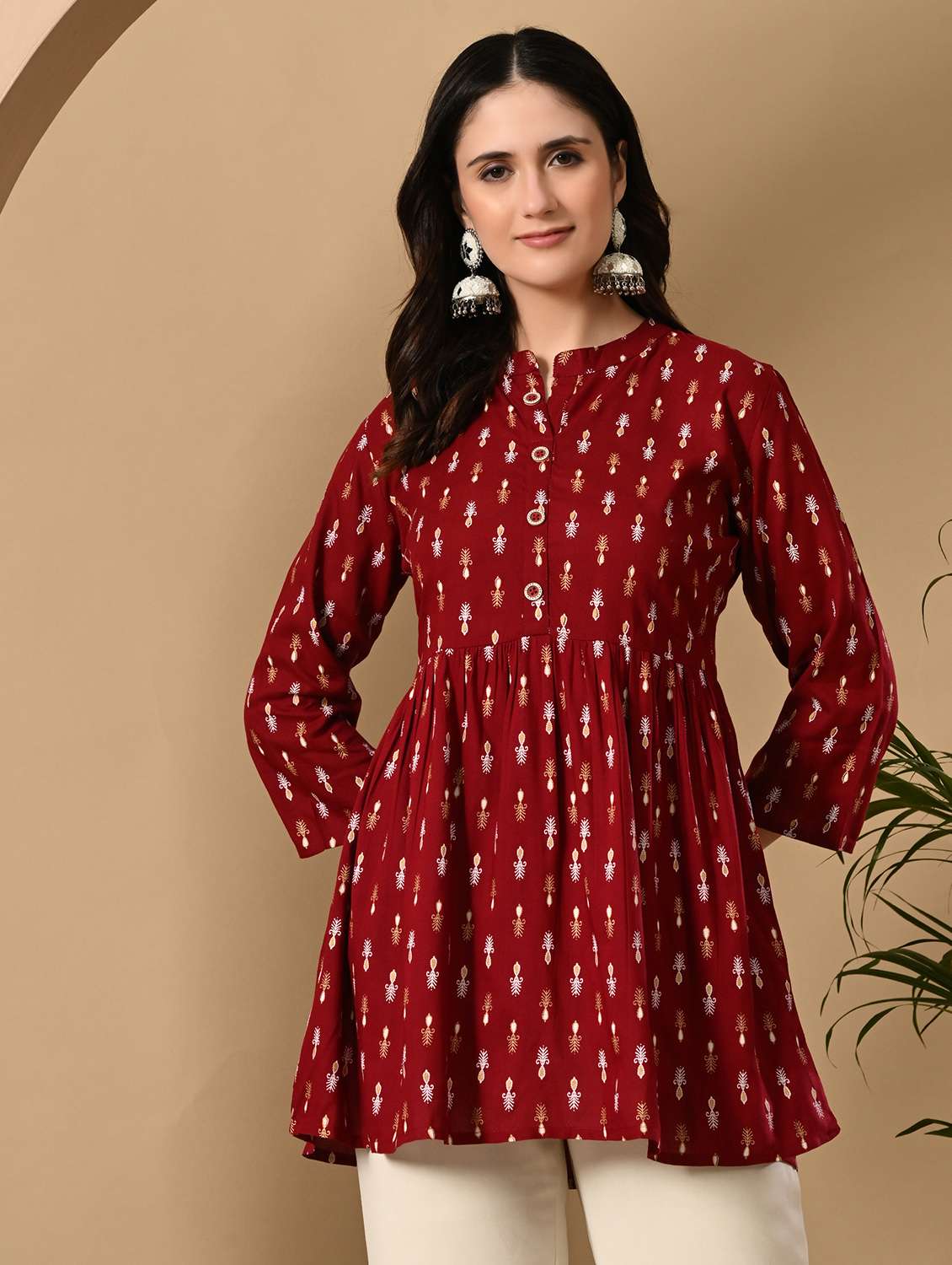 women printed three quarter sleeve a-line kurti - 22300352 -  Standard Image - 1