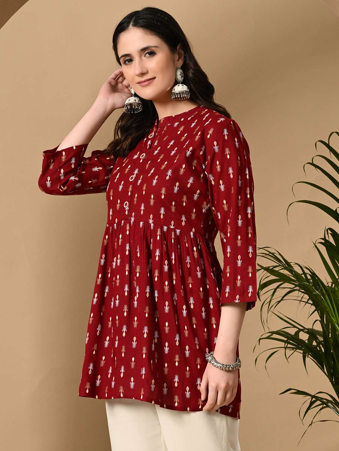 women printed three quarter sleeve a-line kurti - 22300352 -  Standard Image - 4