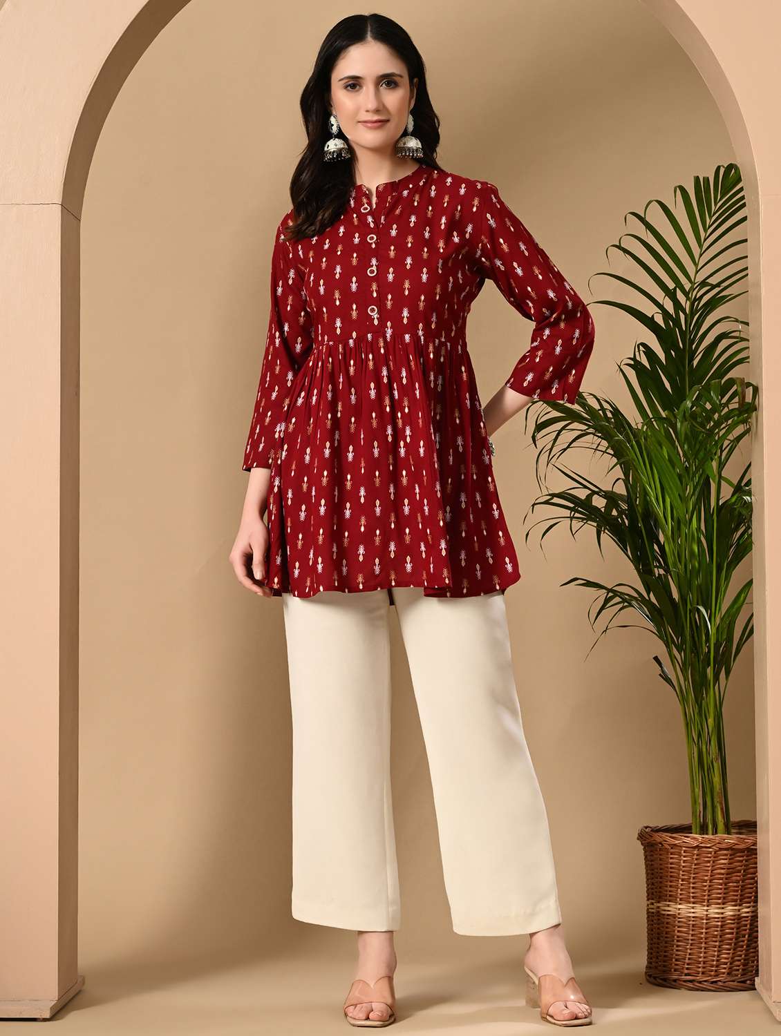 women printed three quarter sleeve a-line kurti - 22300352 -  Standard Image - 6