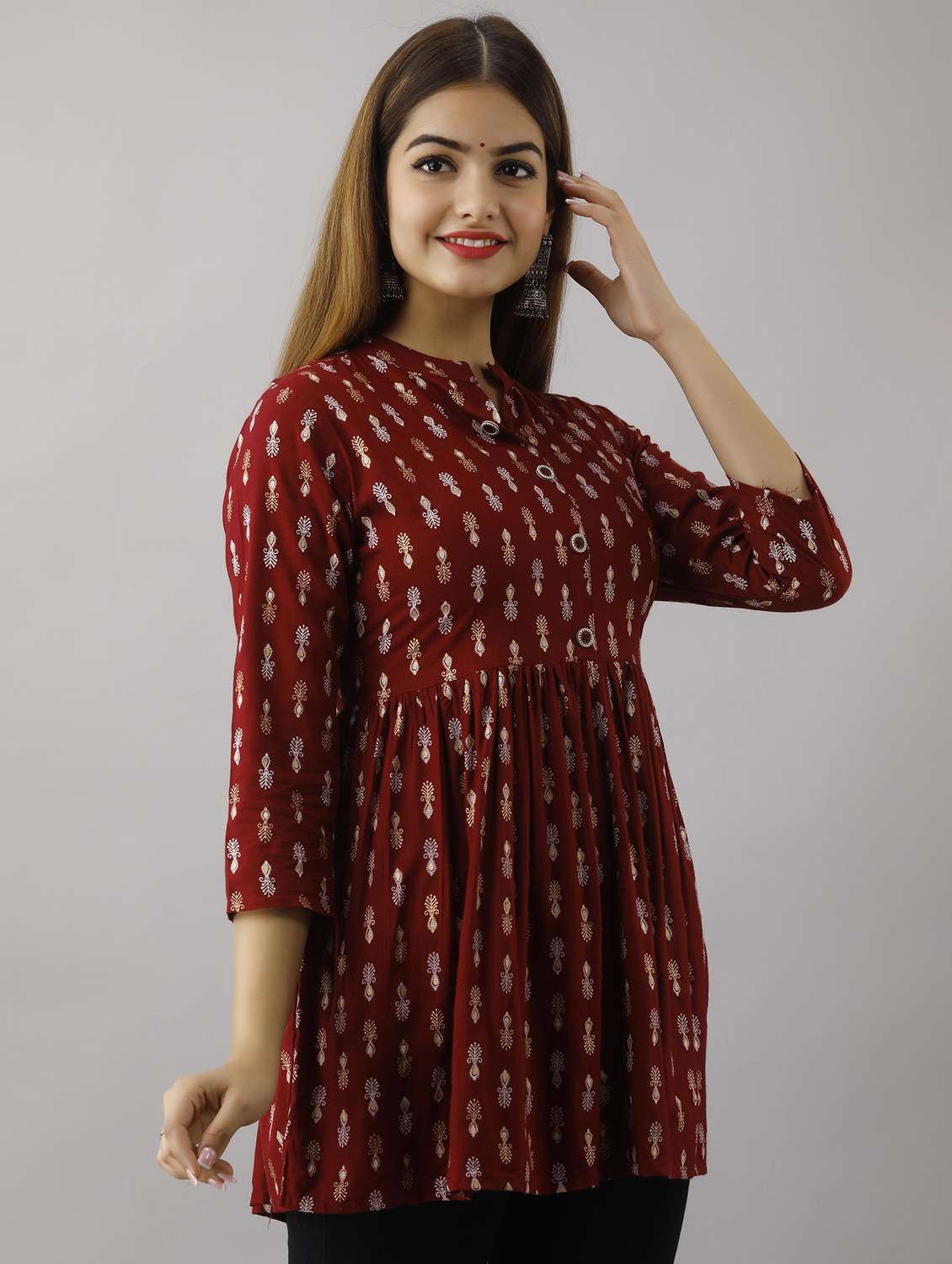 women printed three quarter sleeve a-line kurti - 22300353 -  Standard Image - 1