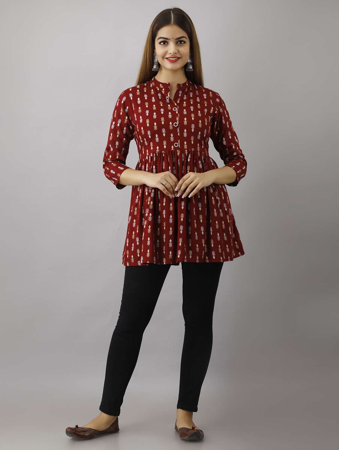 women printed three quarter sleeve a-line kurti - 22300353 -  Standard Image - 4