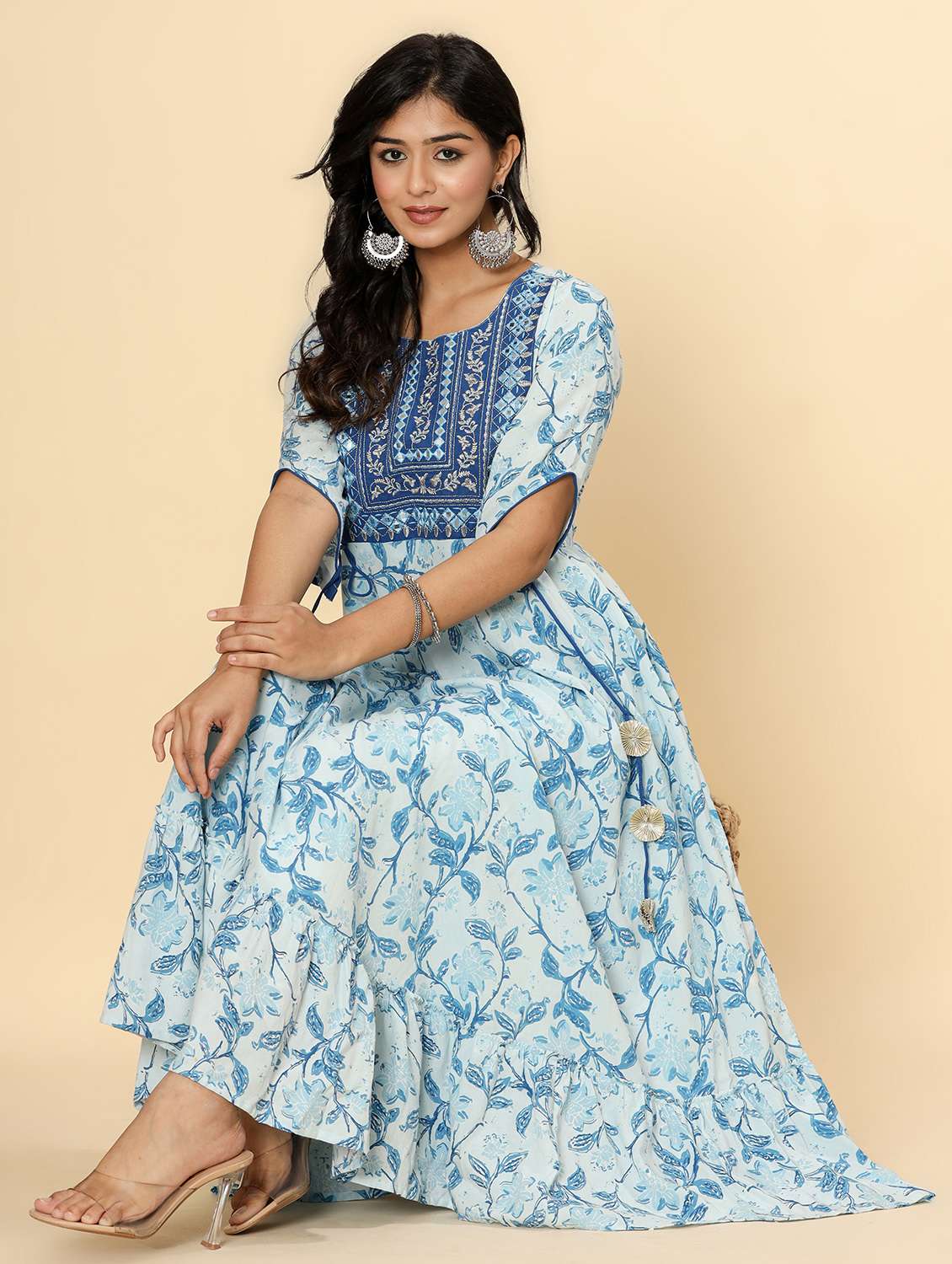 women floral printed short sleeve ethnic dress - 22300354 -  Standard Image - 1