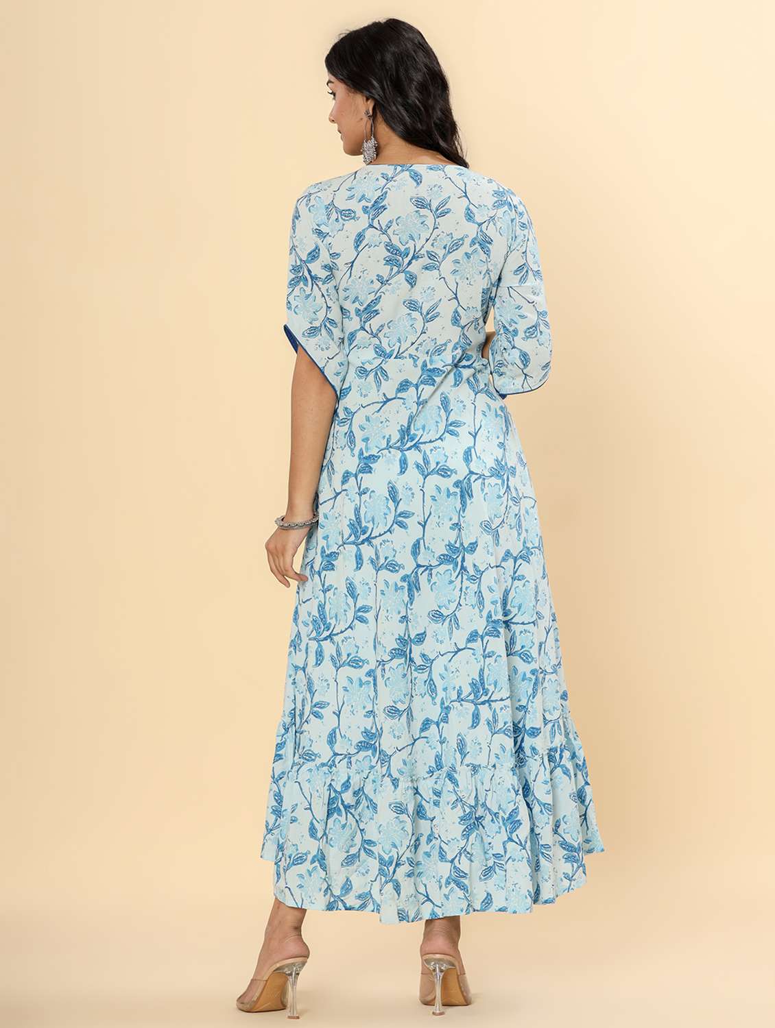 women floral printed short sleeve ethnic dress - 22300354 -  Standard Image - 4