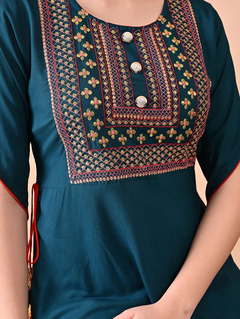 women solid with work three quarter sleeve ethnic dress - 22300356 -  Standard Image - 6