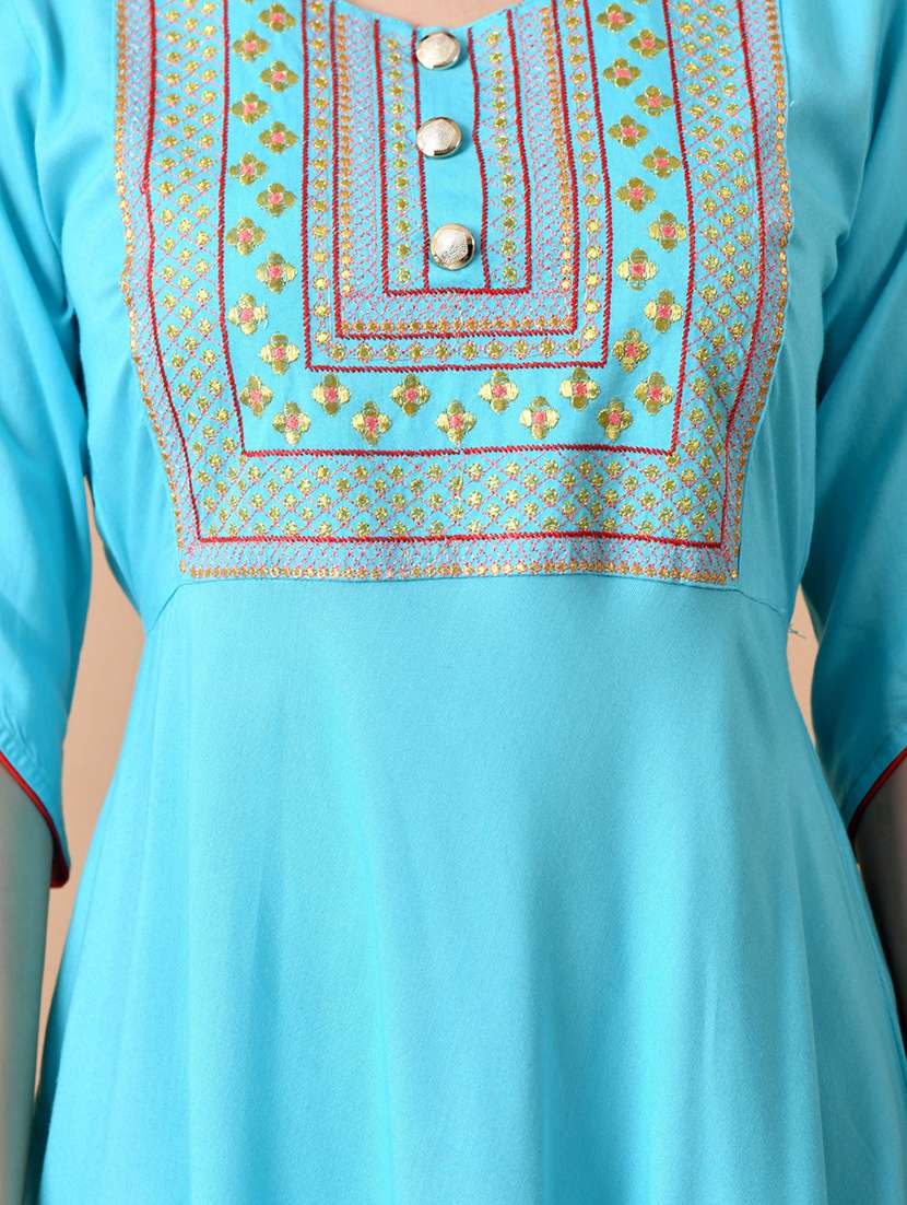 women solid with work three quarter sleeve ethnic dress - 22300357 -  Standard Image - 6